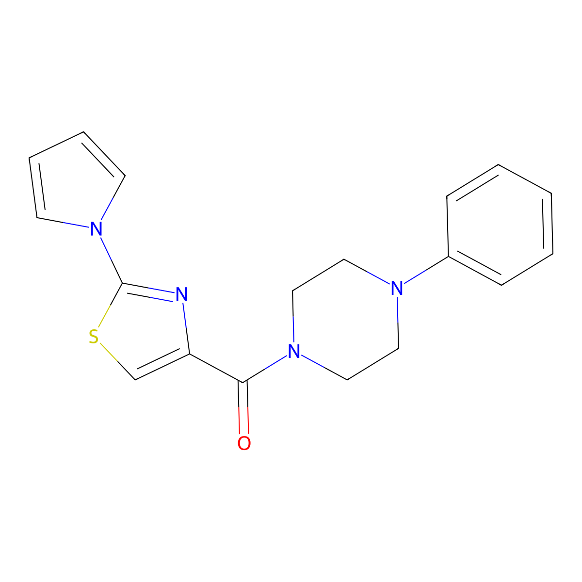 (2-(1H-pyrrol-1-yl)thiazol-4-yl)(4-phenylpiperazin-1-yl)methanone molecular structure, CAS 1235667-86-3