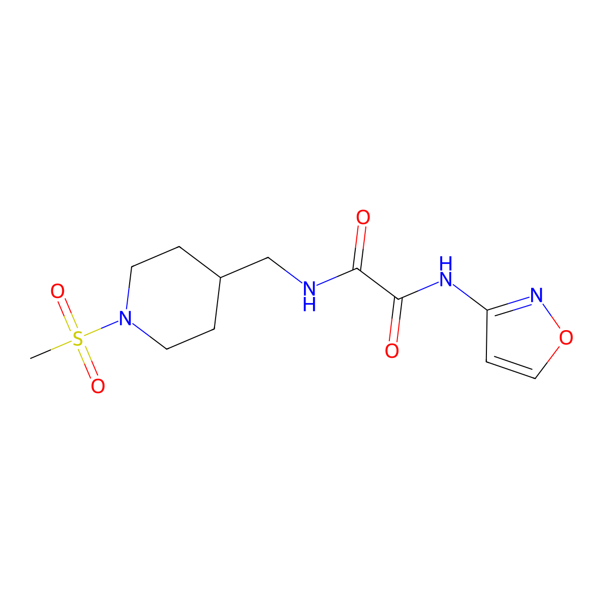 N1-(isoxazol-3-yl)-N2-((1-(methylsulfonyl)piperidin-4-yl)methyl)oxalamide molecular structure, CAS 1235668-07-1
