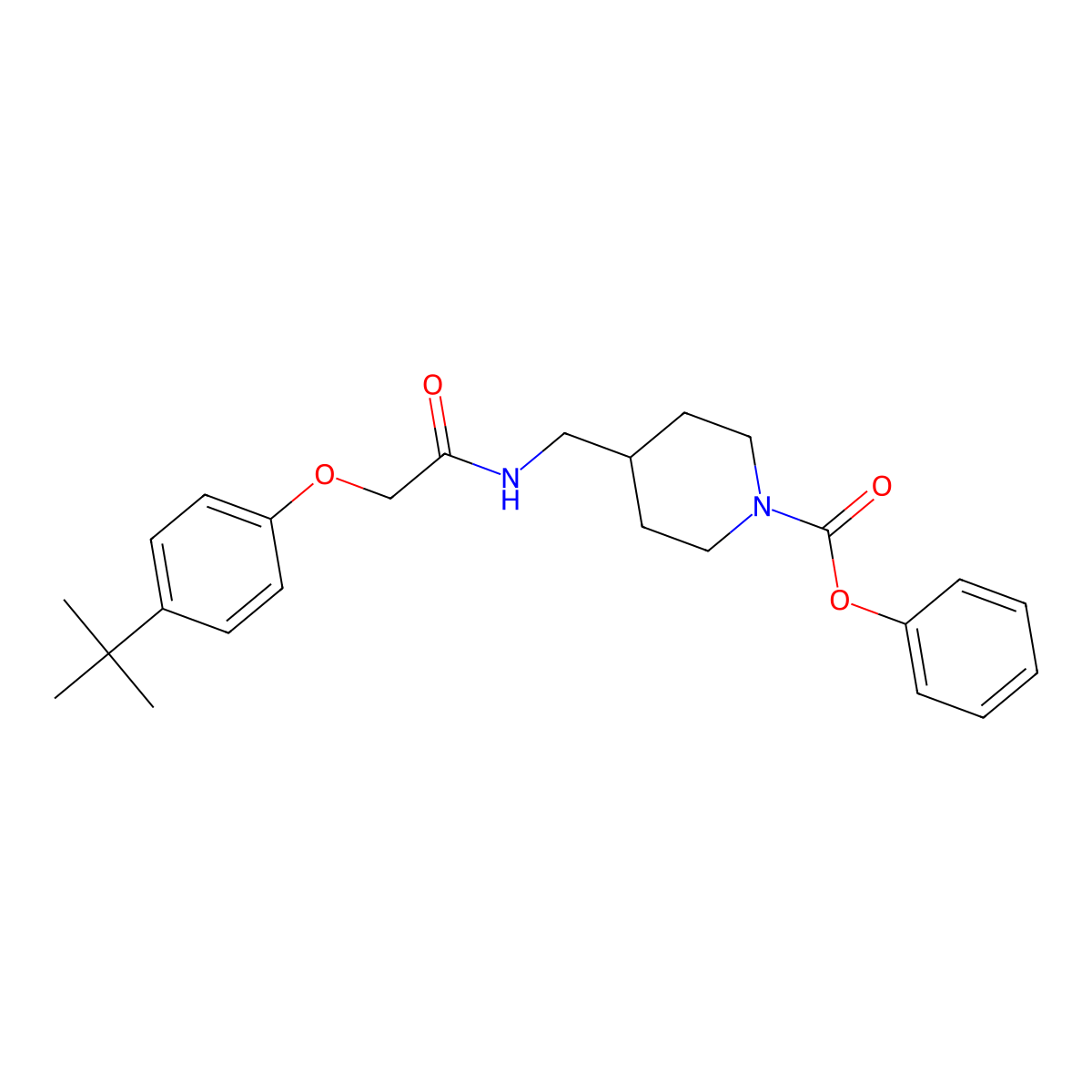 Phenyl 4-((2-(4-(tert-butyl)phenoxy)acetamido)methyl)piperidine-1-carboxylate molecular structure, CAS 1235668-15-1