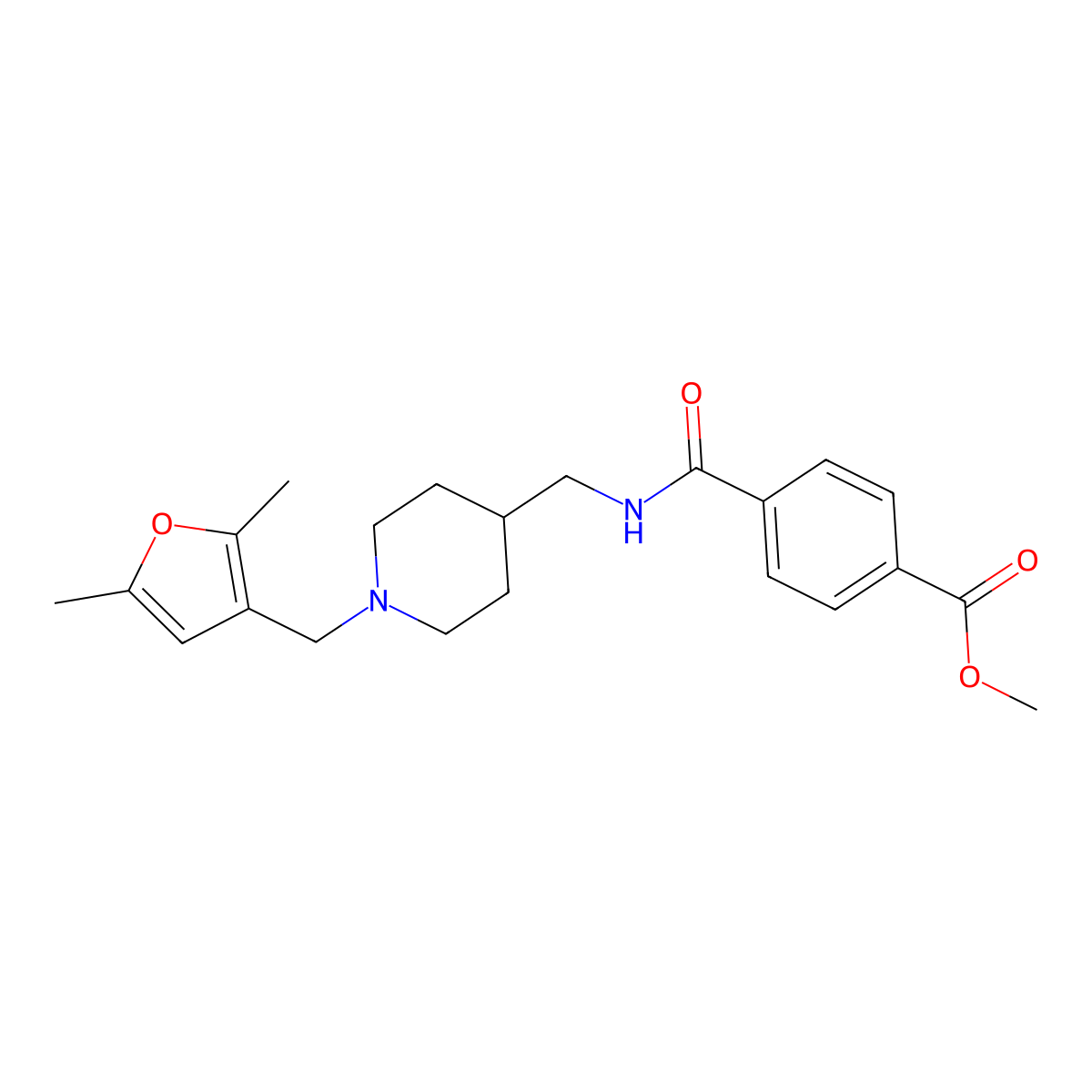 Methyl 4-[({1-[(2,5-dimethylfuran-3-yl)methyl]piperidin-4-yl}methyl)carbamoyl]benzoate molecular structure, CAS 1235668-40-2