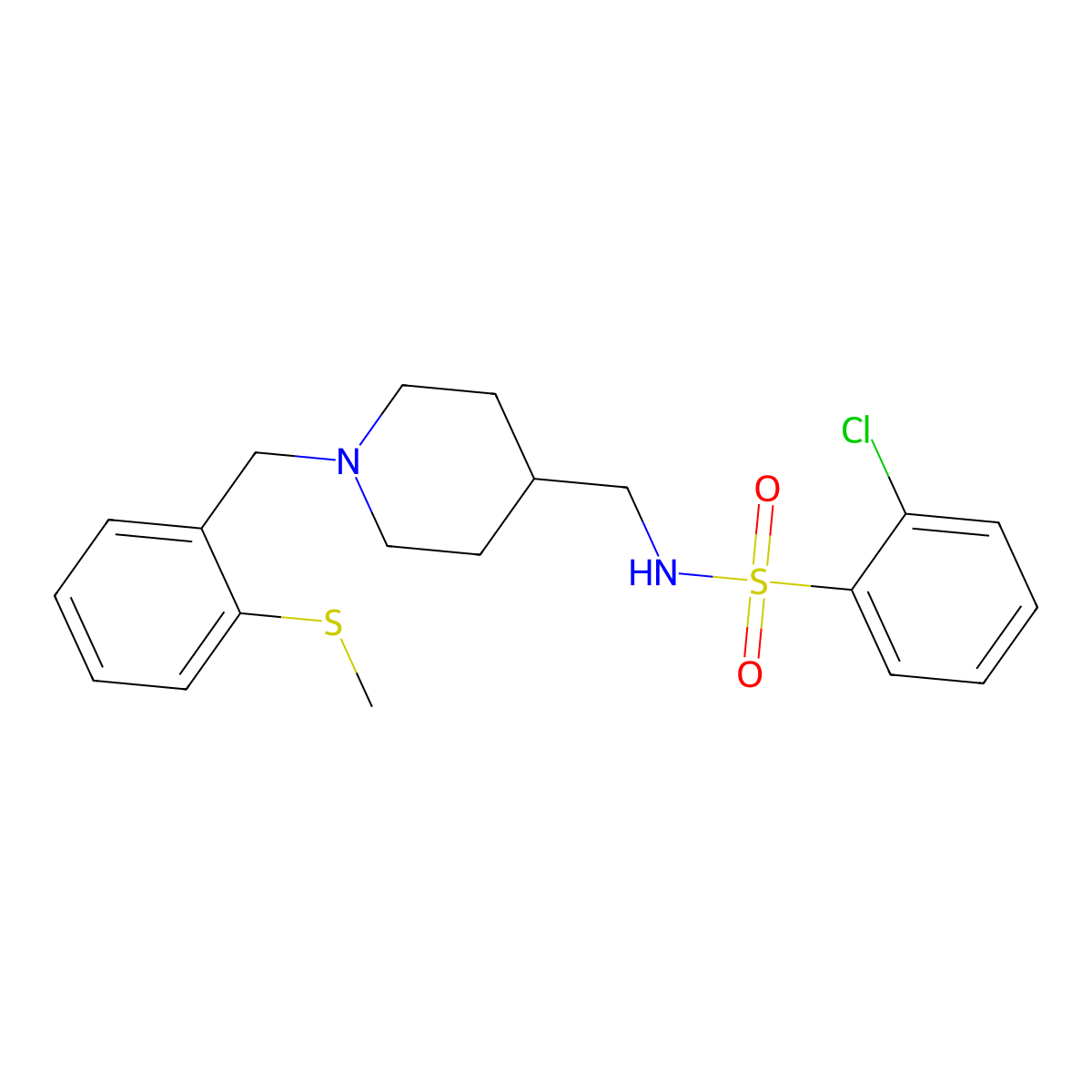 2-chloro-N-((1-(2-(methylthio)benzyl)piperidin-4-yl)methyl)benzenesulfonamide molecular structure, CAS 1235669-51-8