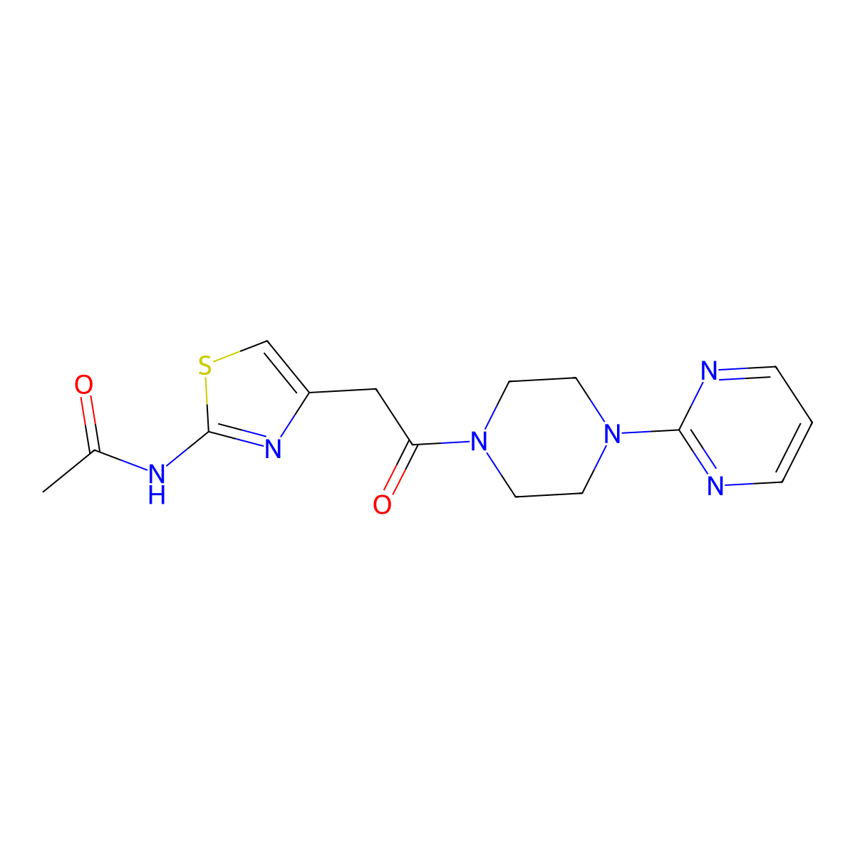 N-(4-(2-oxo-2-(4-(pyrimidin-2-yl)piperazin-1-yl)ethyl)thiazol-2-yl)acetamide molecular structure, CAS 1235669-74-5