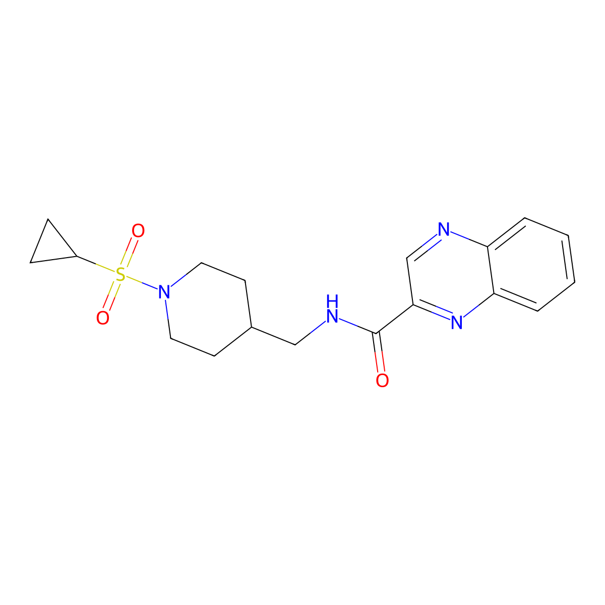 N-((1-(cyclopropylsulfonyl)piperidin-4-yl)methyl)quinoxaline-2-carboxamide molecular structure, CAS 1235671-36-9