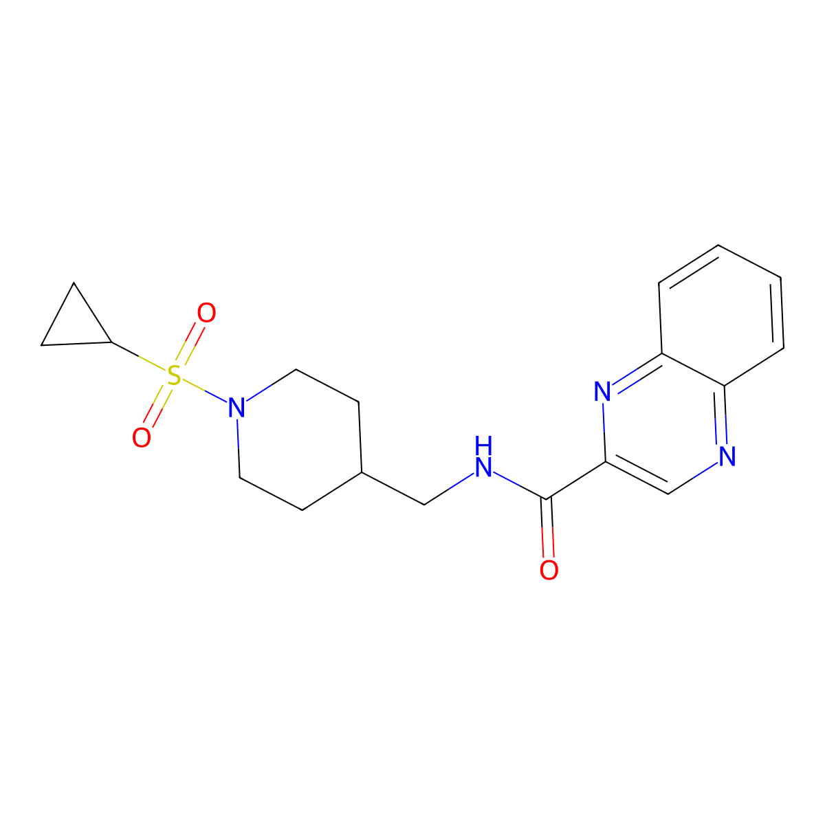 N-((1-(cyclopropylsulfonyl)piperidin-4-yl)methyl)quinoxaline-2-carboxamide molecular structure, CAS 1235671-36-9