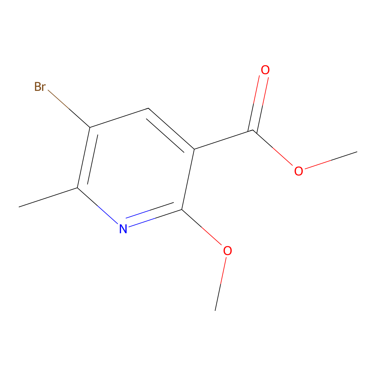 Methyl 5-bromo-2-methoxy-6-methylnicotinate molecular structure, CAS 1235741-62-4
