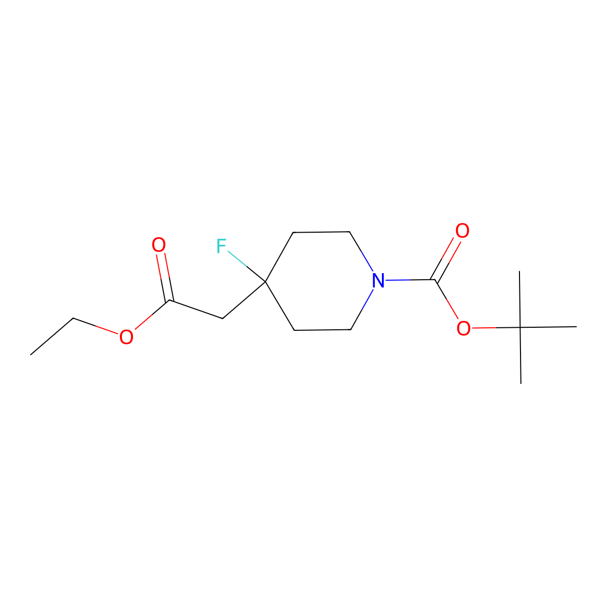 Tert-butyl 4-(2-ethoxy-2-oxoethyl)-4-fluoropiperidine-1-carboxylate molecular structure, CAS 1235842-48-4