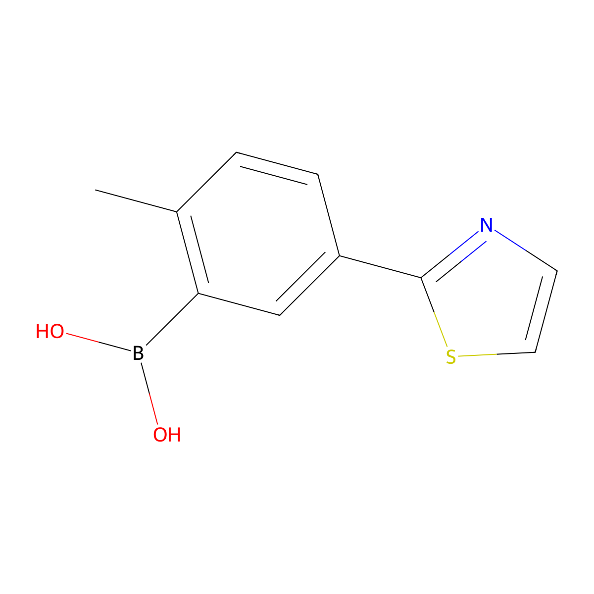 2-Methyl-5-(thiazol-2-yl)phenylboronic acid molecular structure, CAS 1235963-01-5