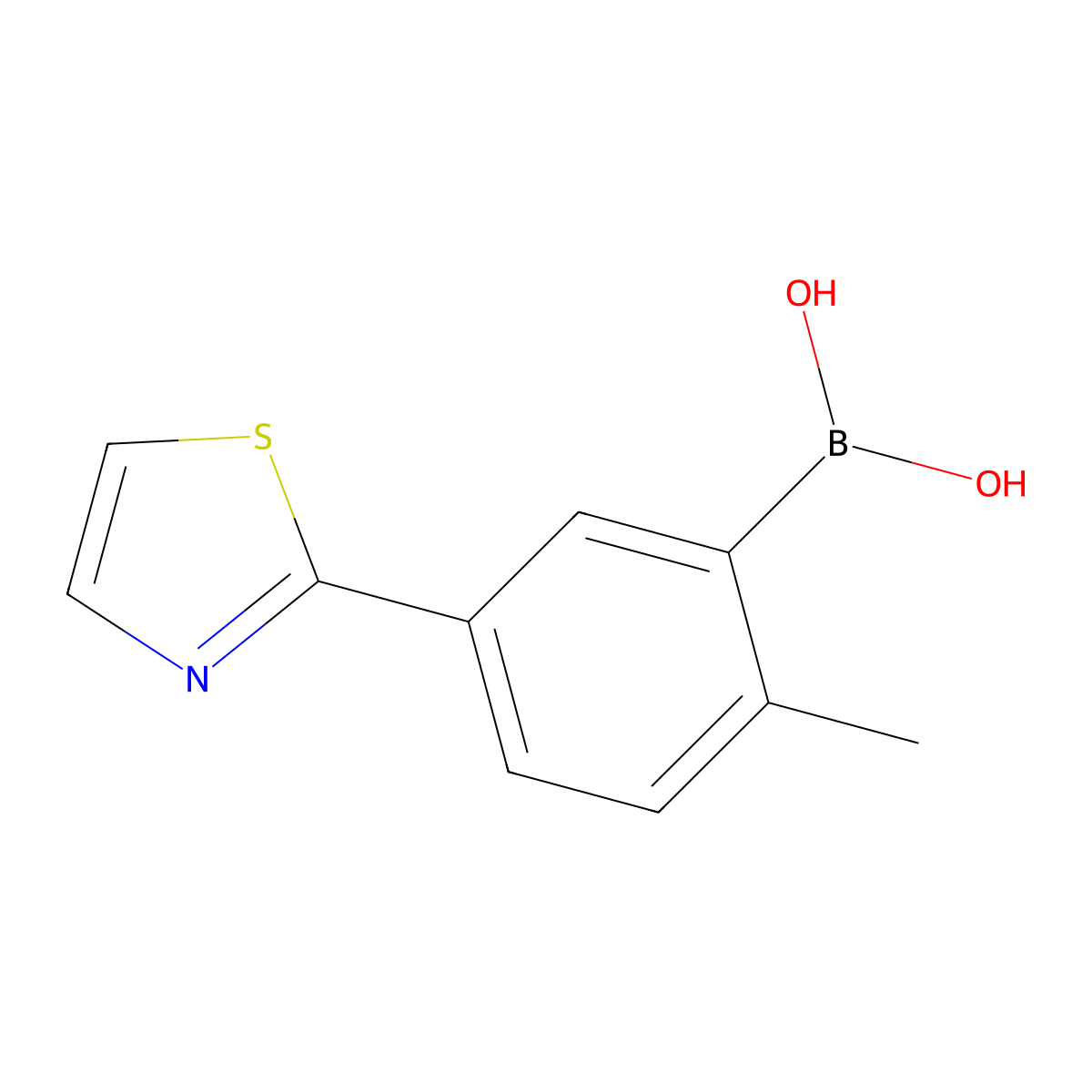 2-Methyl-5-(thiazol-2-yl)phenylboronic acid molecular structure, CAS 1235963-01-5