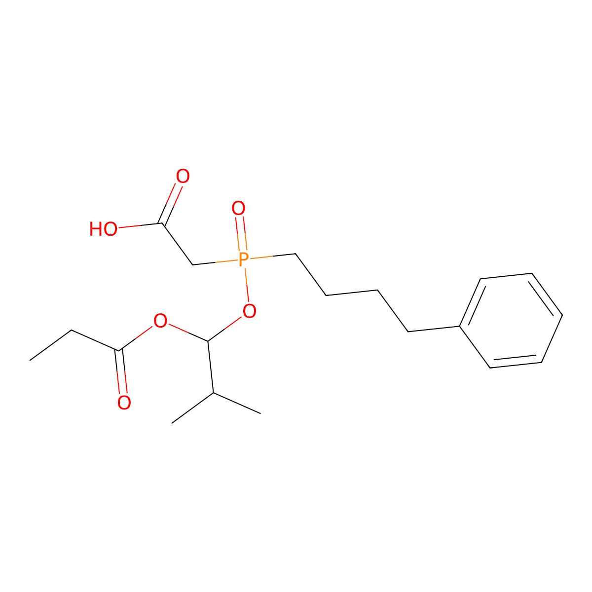 ((2-Methyl-1-(1-oxopropoxy)propoxy)(4-phenylbutyl)phosphinyl) acetic acid molecular structure, CAS 123599-78-0