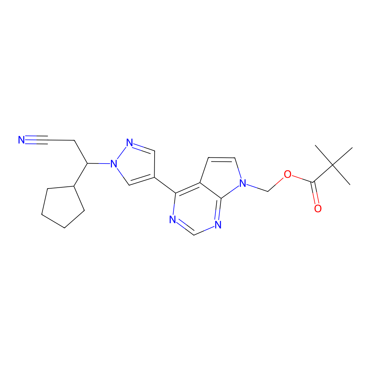 (4-(1-(2-Cyano-1-cyclopentylethyl)-1h-pyrazol-4-yl)-7h-pyrrolo[2,3-d]pyrimidin-7-yl)methyl pivalate molecular structure, CAS 1236033-05-8