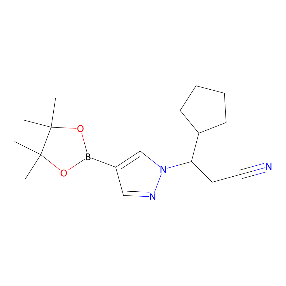 (s)-3-Cyclopentyl-3-(4-(4,4,5,5-tetramethyl-1,3,2-dioxaborolan-2-yl)-1h-pyrazol-1-yl)propanenitrile molecular structure, CAS 1236033-24-1