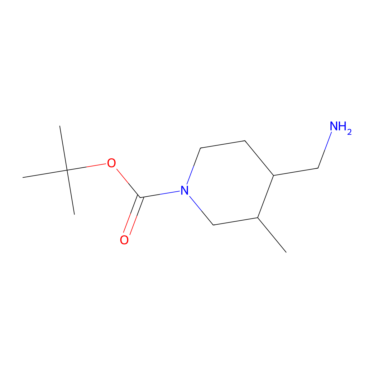 Tert-butyl 4-(aminomethyl)-3-methylpiperidine-1-carboxylate molecular structure, CAS 1236121-41-7