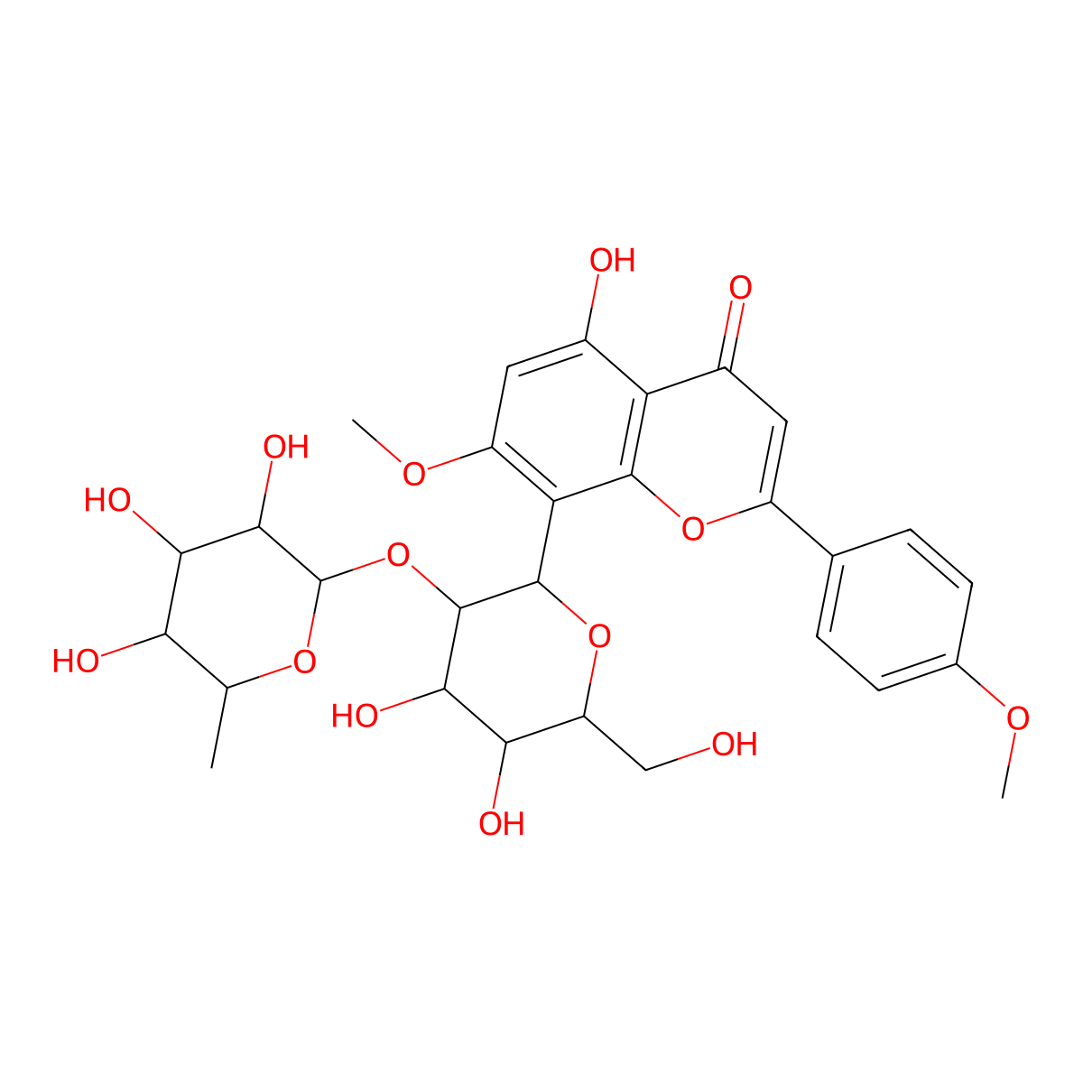 7,4'-Di-O-methylvitexin 2''-O-rhamnoside molecular structure, CAS 1236226-98-4