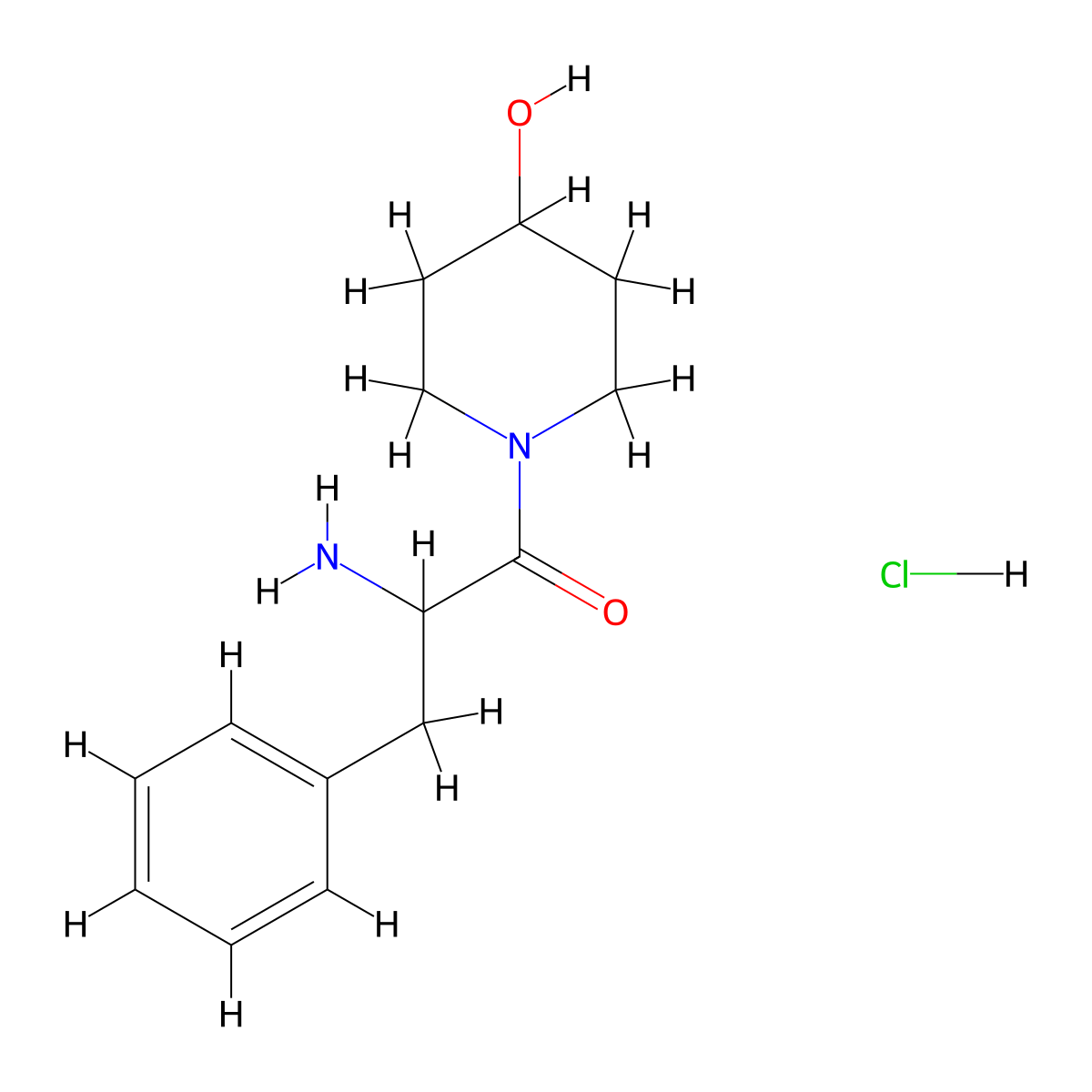 2-Amino-1-(4-hydroxy-1-piperidinyl)-3-phenyl-1-propanone hydrochloride molecular structure, CAS 1236254-62-8