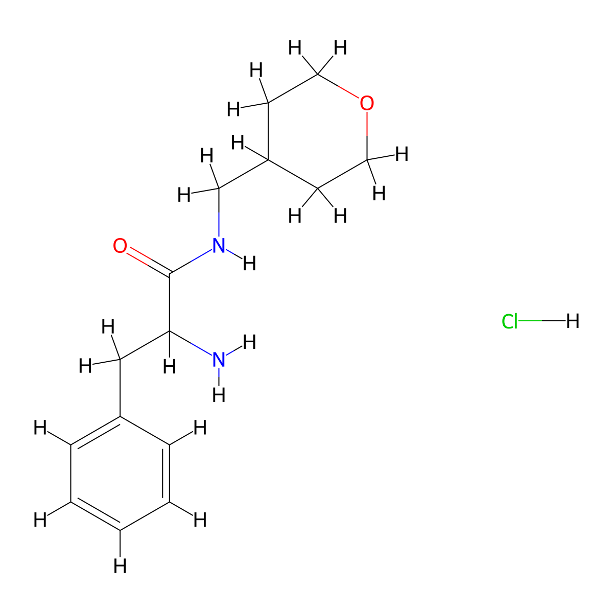 2-Amino-3-phenyl-N-(tetrahydro-2H-pyran-4-ylmethyl)propanamide hydrochloride molecular structure, CAS 1236254-74-2