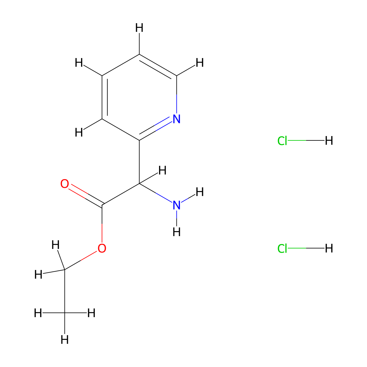 Ethyl 2-amino-2-(2-pyridinyl)acetate dihydrochloride molecular structure, CAS 1236254-79-7