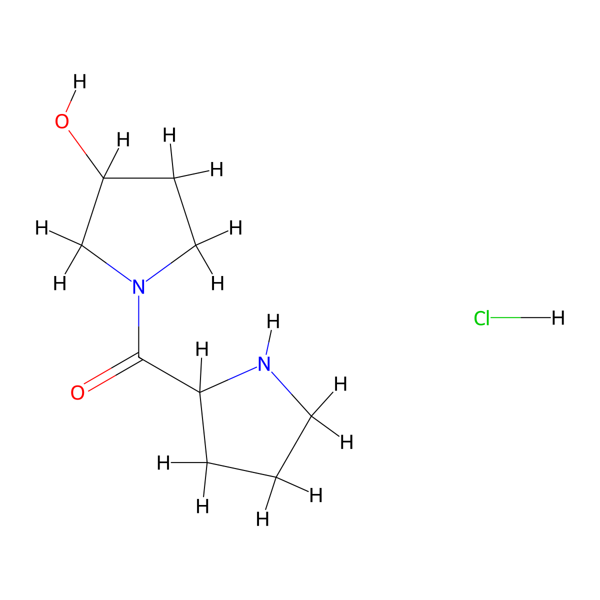 (3-Hydroxy-1-pyrrolidinyl)(2-pyrrolidinyl)-methanone hydrochloride molecular structure, CAS 1236254-89-9