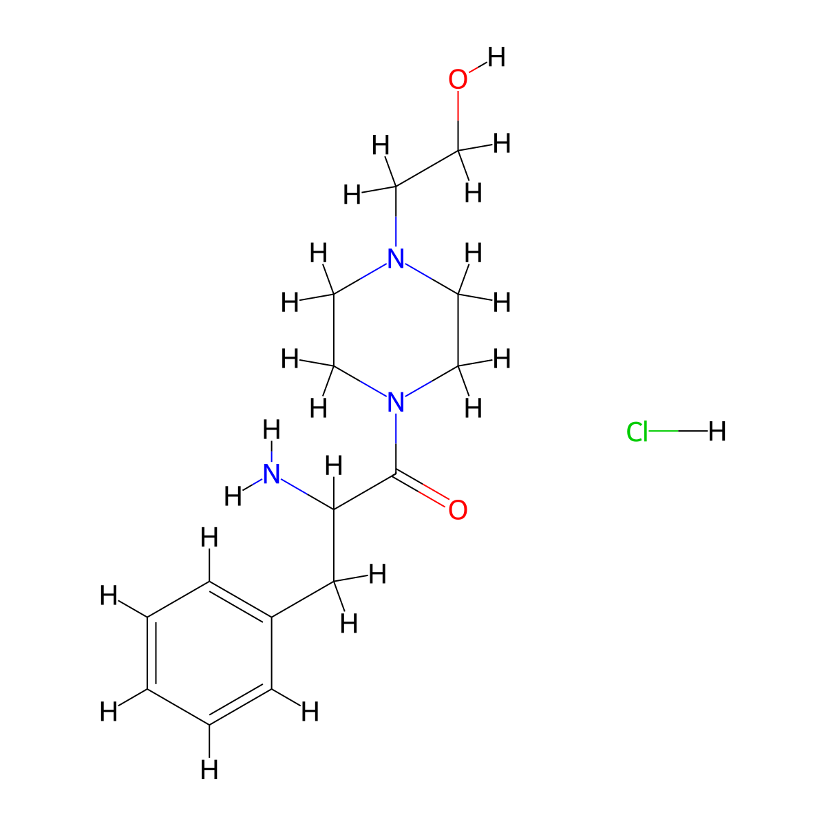 2-Amino-1-[4-(2-hydroxyethyl)-1-piperazinyl]-3-phenyl-1-propanone hydrochloride molecular structure, CAS 1236254-91-3