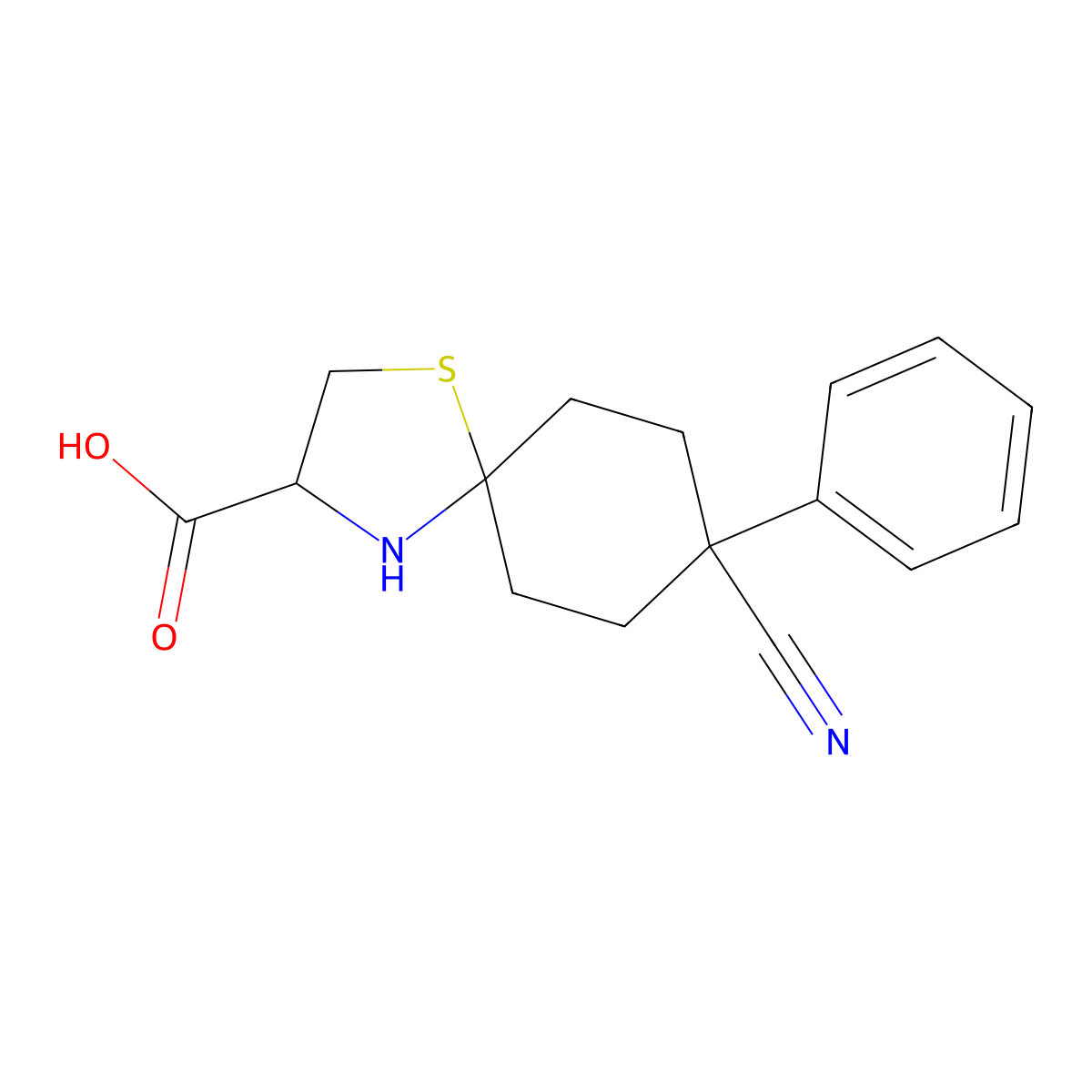 8-Cyano-8-phenyl-1-thia-4-azaspiro[4.5]decane-3-carboxylic acid molecular structure, CAS 1236255-46-1