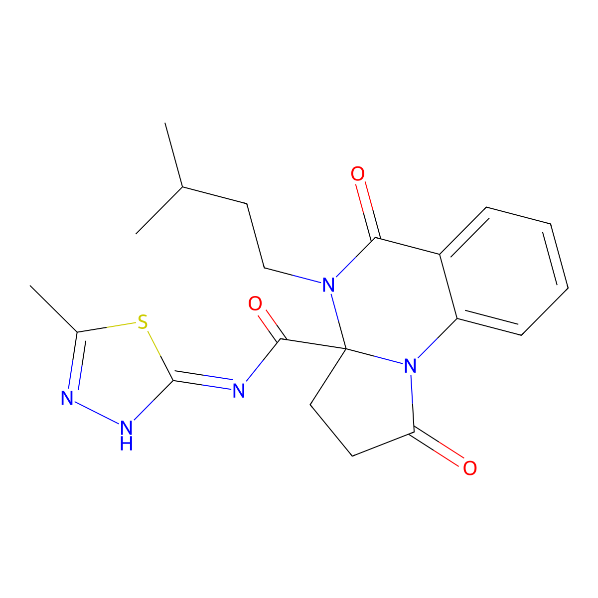 4-(3-methylbutyl)-N-[(2Z)-5-methyl-1,3,4-thiadiazol-2(3H)-ylidene]-1,5-dioxo-2,3,4,5-tetrahydropyrrolo[1,2-a]quinazoline-3a(1H)-carboxamide molecular structure, CAS 1236256-71-5