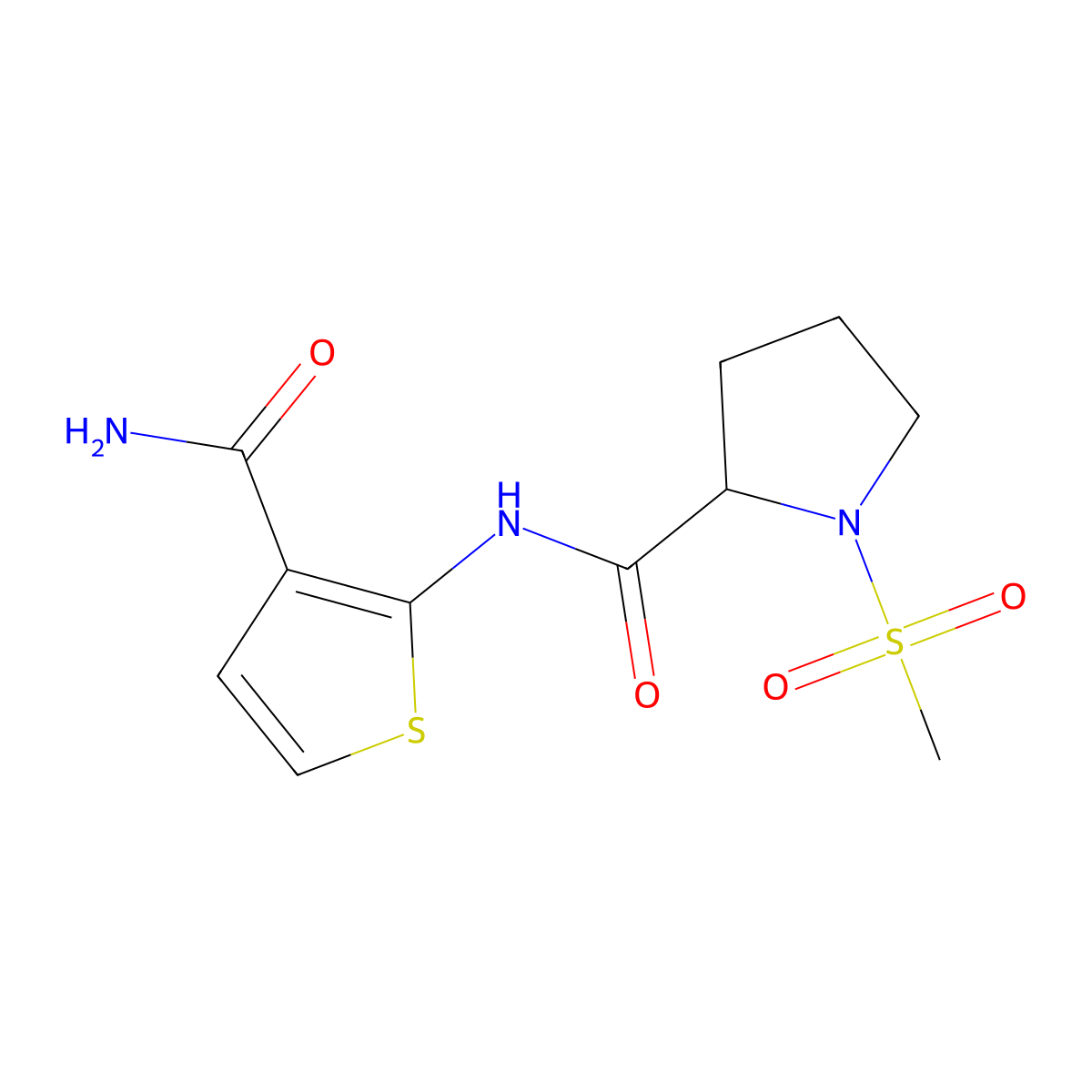 N-(3-carbamoylthiophen-2-yl)-1-(methylsulfonyl)pyrrolidine-2-carboxamide molecular structure, CAS 1236257-22-9
