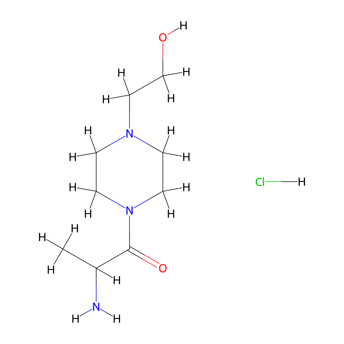2-Amino-1-[4-(2-hydroxyethyl)-1-piperazinyl]-1-propanone hydrochloride molecular structure, CAS 1236258-06-2