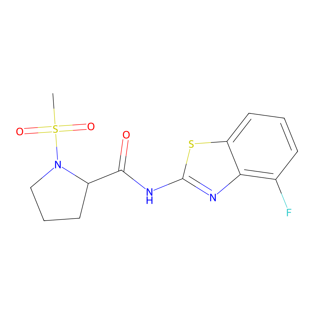 N-(4-fluorobenzo[d]thiazol-2-yl)-1-(methylsulfonyl)pyrrolidine-2-carboxamide molecular structure, CAS 1236258-09-5