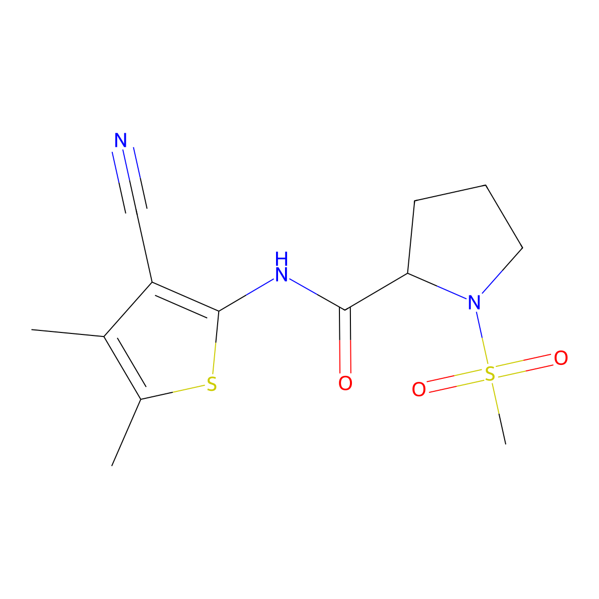 N-(3-cyano-4,5-dimethylthiophen-2-yl)-1-(methylsulfonyl)pyrrolidine-2-carboxamide molecular structure, CAS 1236258-18-6