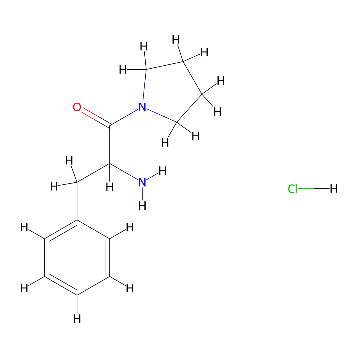 2-Amino-3-phenyl-1-(1-pyrrolidinyl)-1-propanone hydrochloride molecular structure, CAS 1236258-19-7