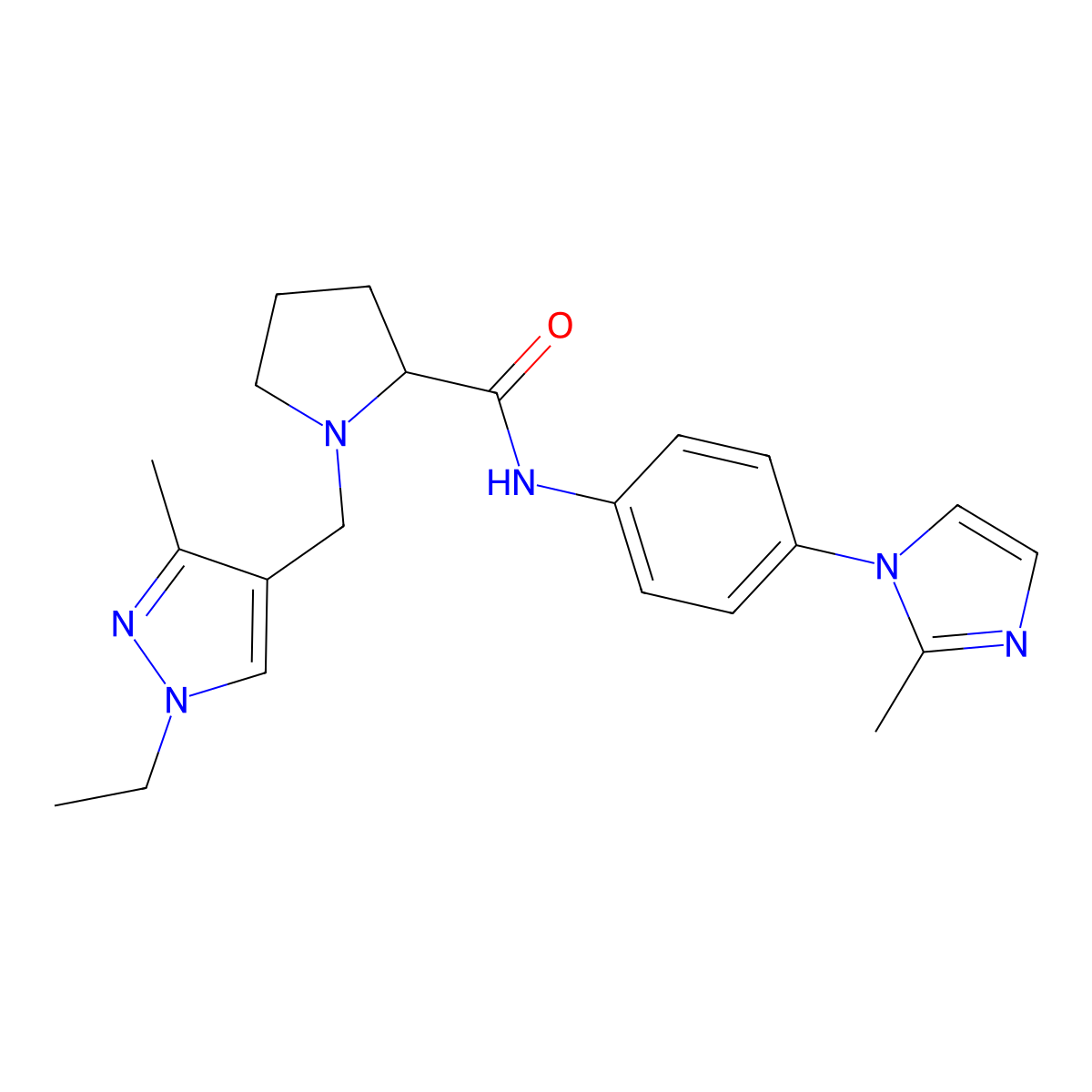 1-[(1-ethyl-3-methyl-1H-pyrazol-4-yl)methyl]-N-[4-(2-methyl-1H-imidazol-1-yl)phenyl]prolinamide molecular structure, CAS 1236258-20-0