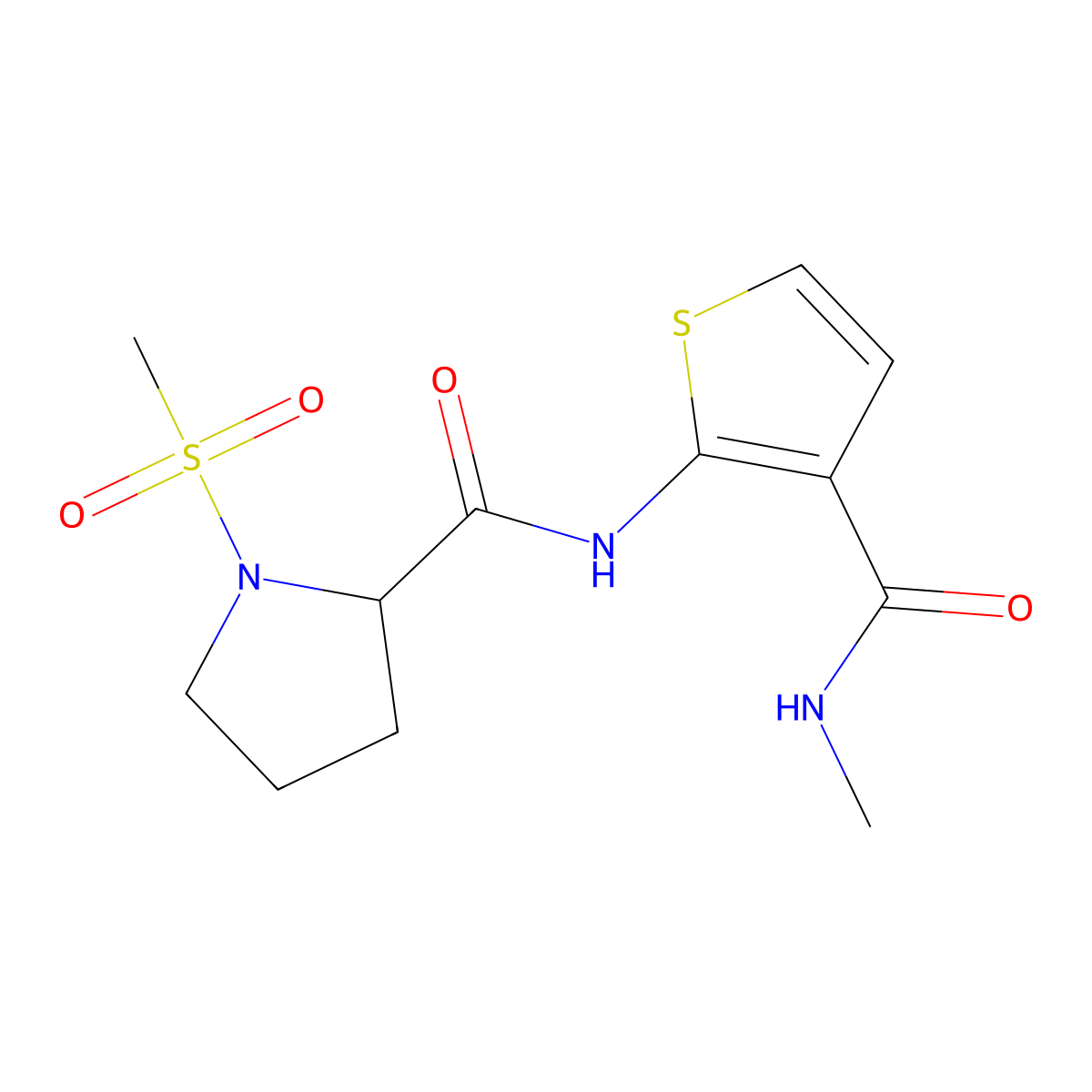 N-(3-(methylcarbamoyl)thiophen-2-yl)-1-(methylsulfonyl)pyrrolidine-2-carboxamide molecular structure, CAS 1236258-61-9