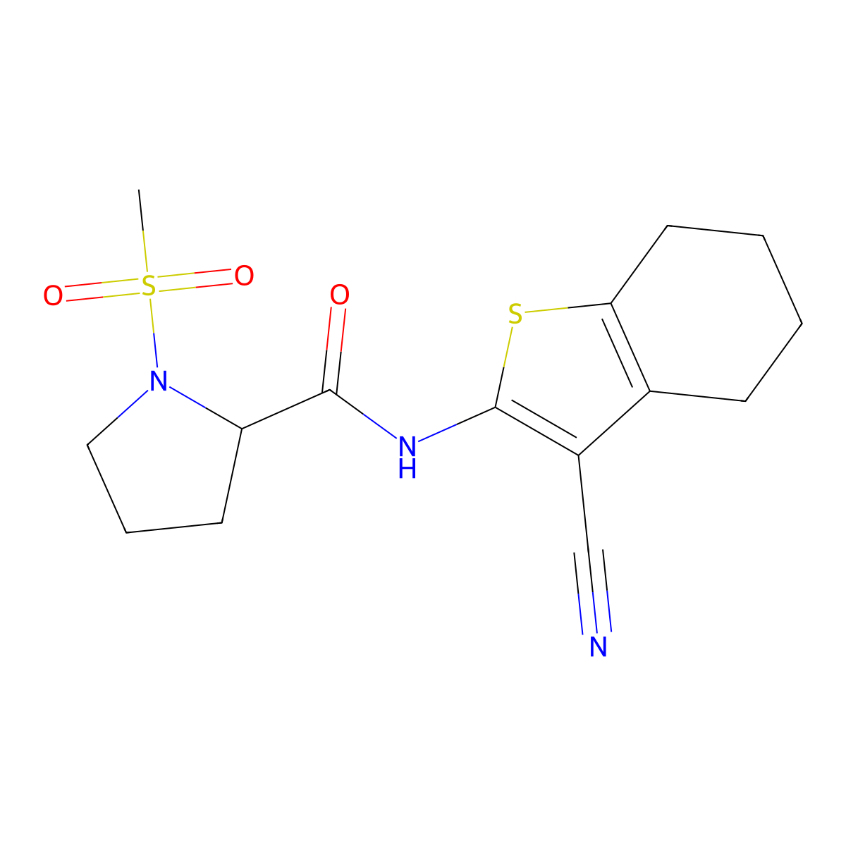 N-(3-cyano-4,5,6,7-tetrahydro-1-benzothiophen-2-yl)-1-methanesulfonylpyrrolidine-2-carboxamide molecular structure, CAS 1236259-10-1