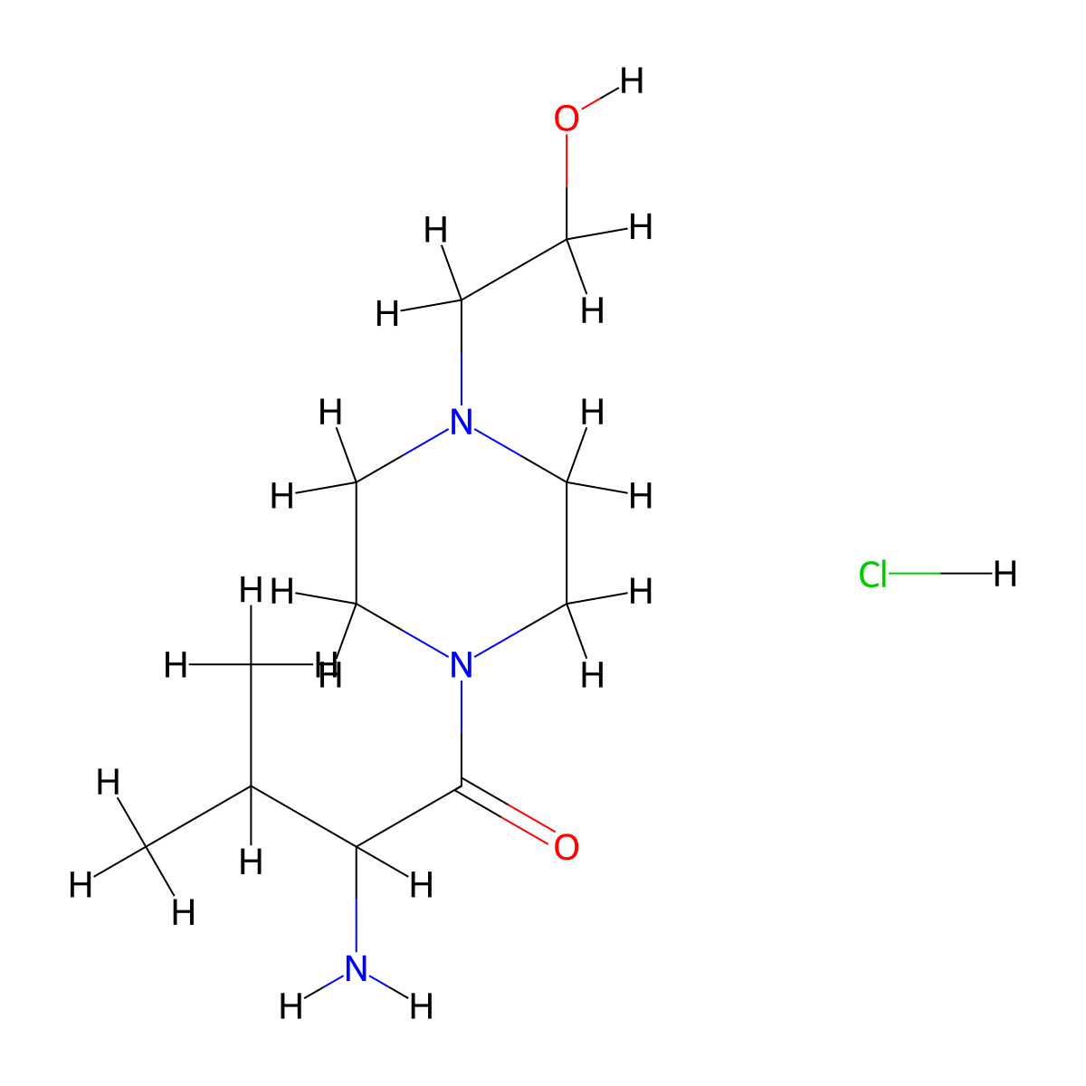 2-Amino-1-[4-(2-hydroxyethyl)-1-piperazinyl]-3-methyl-1-butanone hydrochloride molecular structure, CAS 1236259-21-4