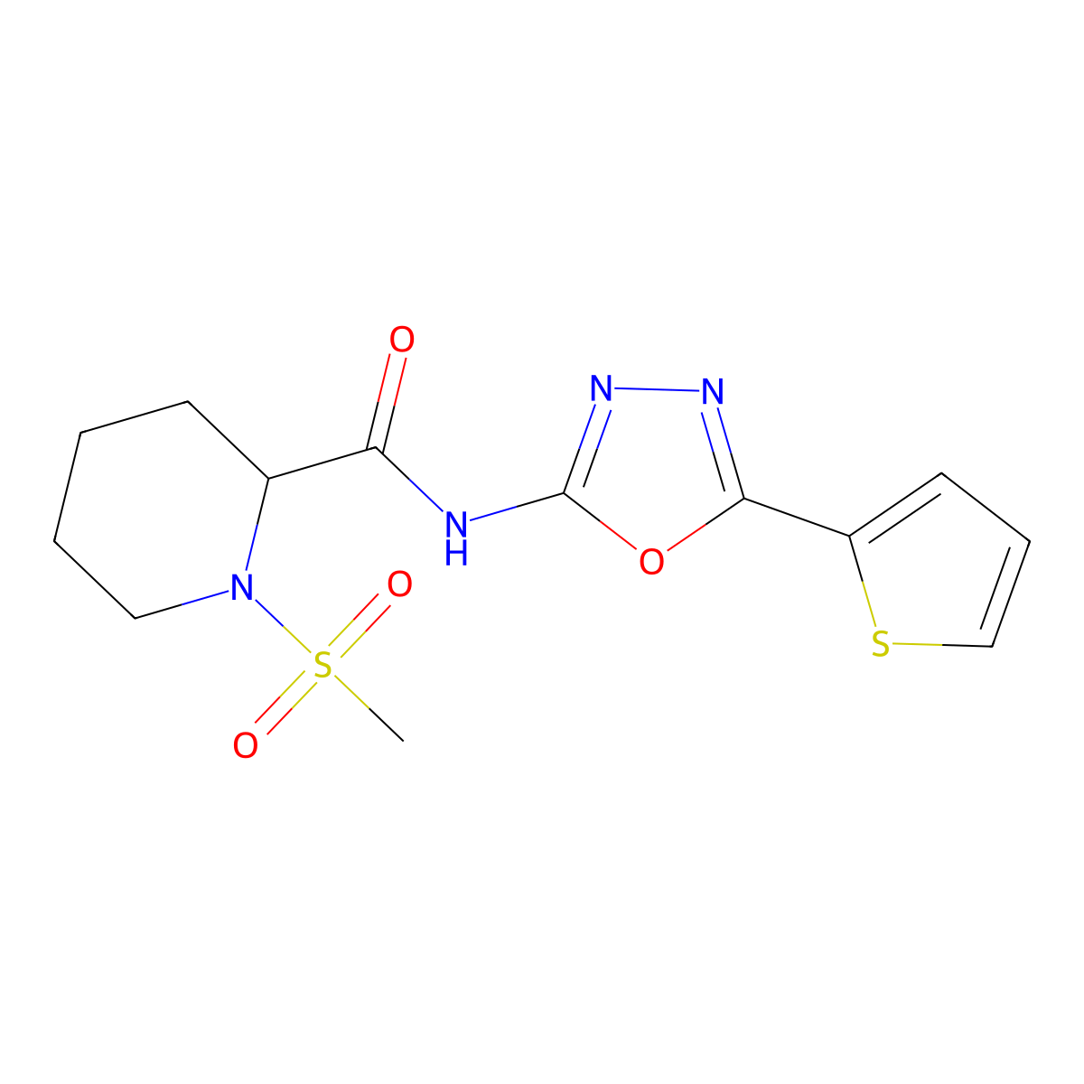 1-(methylsulfonyl)-N-(5-(thiophen-2-yl)-1,3,4-oxadiazol-2-yl)piperidine-2-carboxamide molecular structure, CAS 1236259-32-7