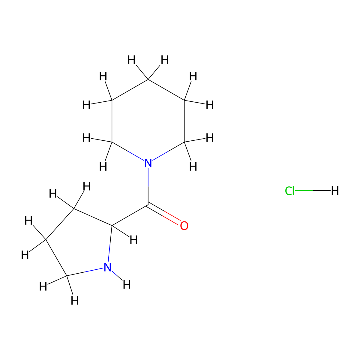 1-Piperidinyl(2-pyrrolidinyl)methanone hydrochloride molecular structure, CAS 1236259-33-8