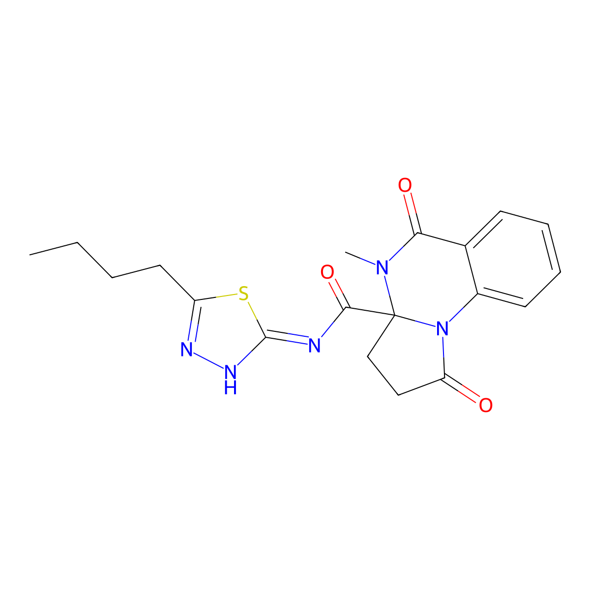 N-[(2Z)-5-butyl-1,3,4-thiadiazol-2(3H)-ylidene]-4-methyl-1,5-dioxo-2,3,4,5-tetrahydropyrrolo[1,2-a]quinazoline-3a(1H)-carboxamide molecular structure, CAS 1236259-79-2
