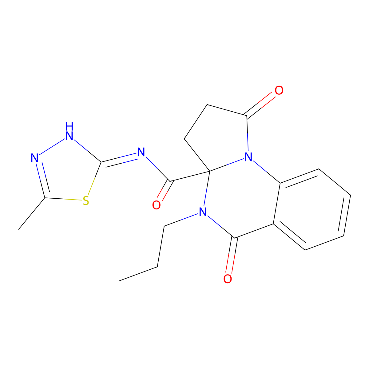 N-[(2Z)-5-methyl-1,3,4-thiadiazol-2(3H)-ylidene]-1,5-dioxo-4-propyl-2,3,4,5-tetrahydropyrrolo[1,2-a]quinazoline-3a(1H)-carboxamide molecular structure, CAS 1236259-95-2