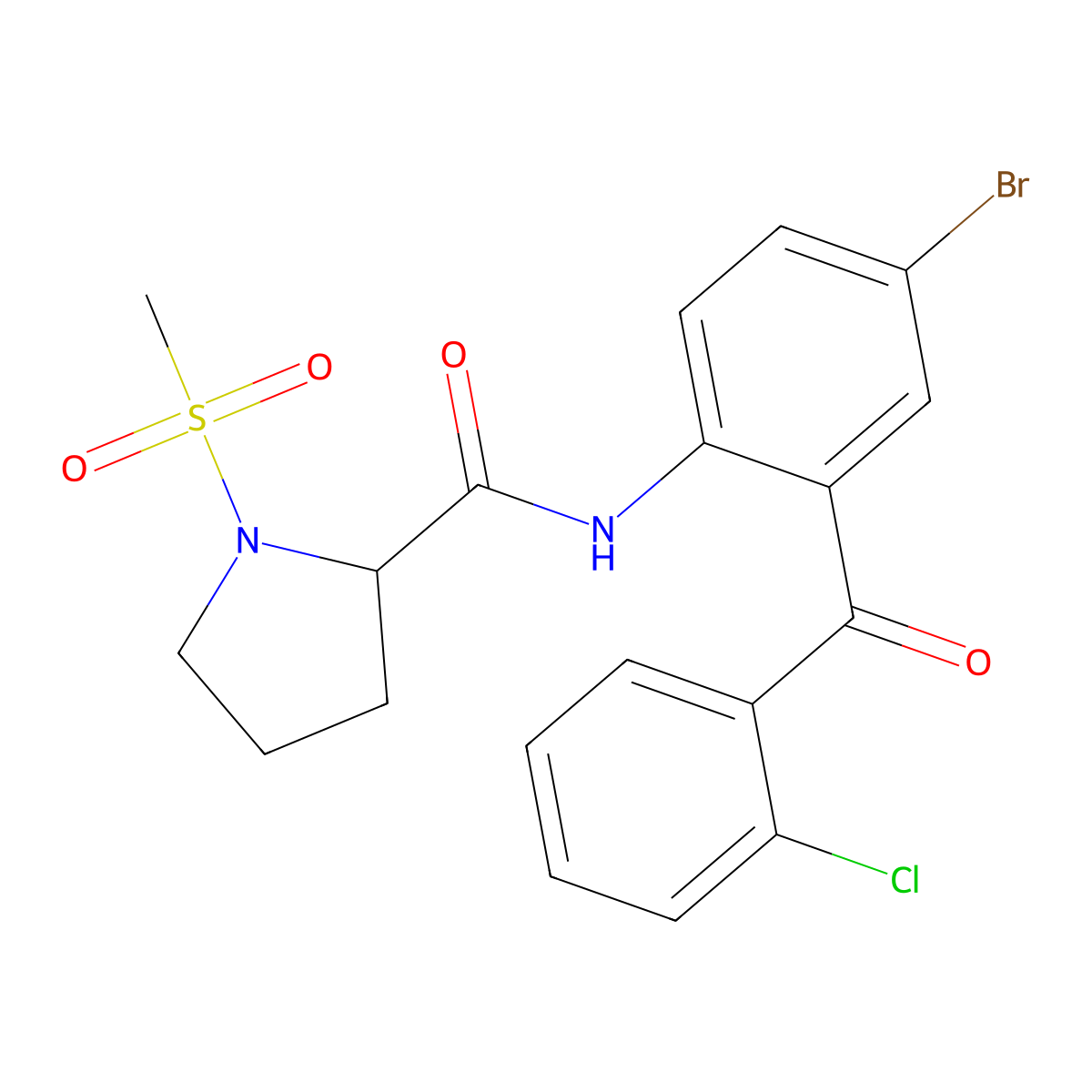 N-(4-bromo-2-(2-chlorobenzoyl)phenyl)-1-(methylsulfonyl)pyrrolidine-2-carboxamide molecular structure, CAS 1236260-42-6