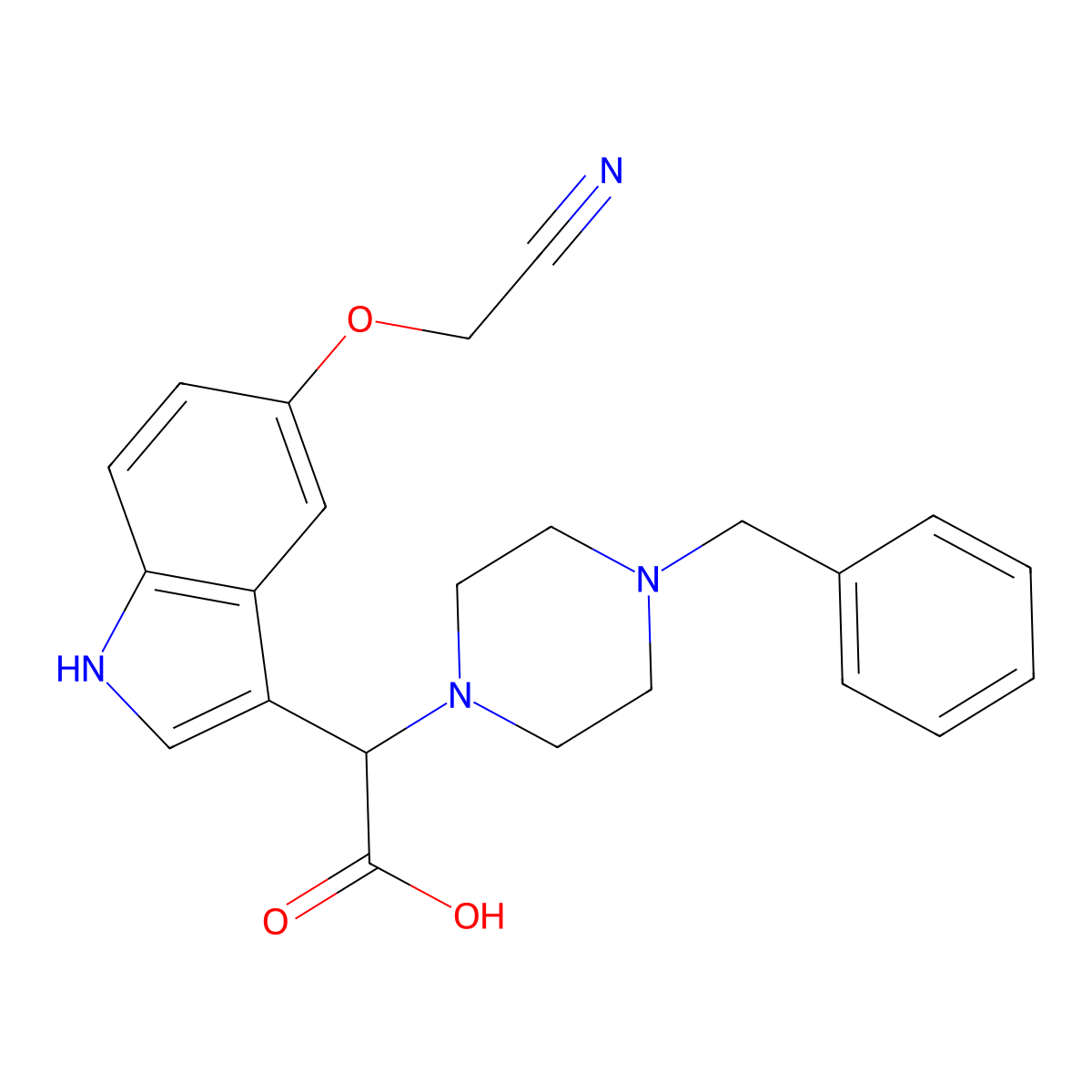 (4-benzylpiperazin-1-yl)[5-(cyanomethoxy)-1H-indol-3-yl]acetic acid molecular structure, CAS 1236261-08-7