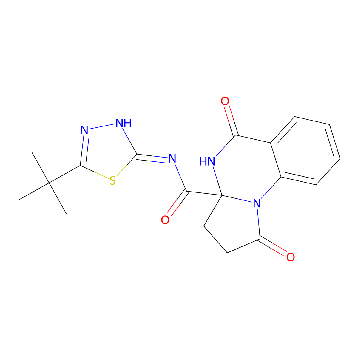 N-[(2Z)-5-tert-butyl-1,3,4-thiadiazol-2(3H)-ylidene]-1,5-dioxo-2,3,4,5-tetrahydropyrrolo[1,2-a]quinazoline-3a(1H)-carboxamide molecular structure, CAS 1236261-13-4