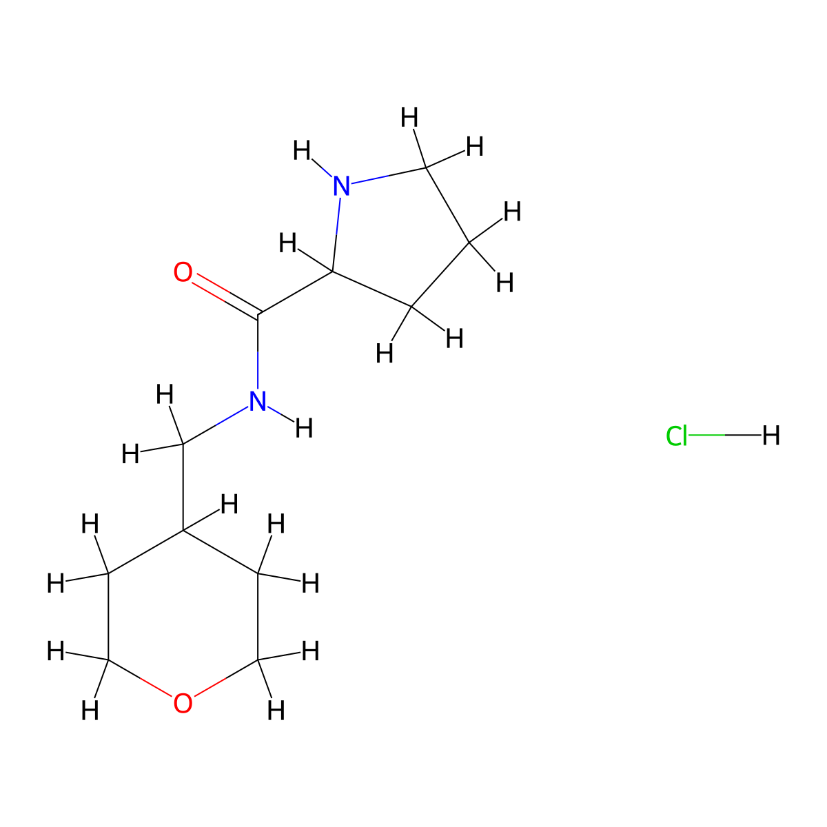 N-((Tetrahydro-2H-pyran-4-yl)methyl)pyrrolidine-2-carboxamide hydrochloride molecular structure, CAS 1236261-54-3
