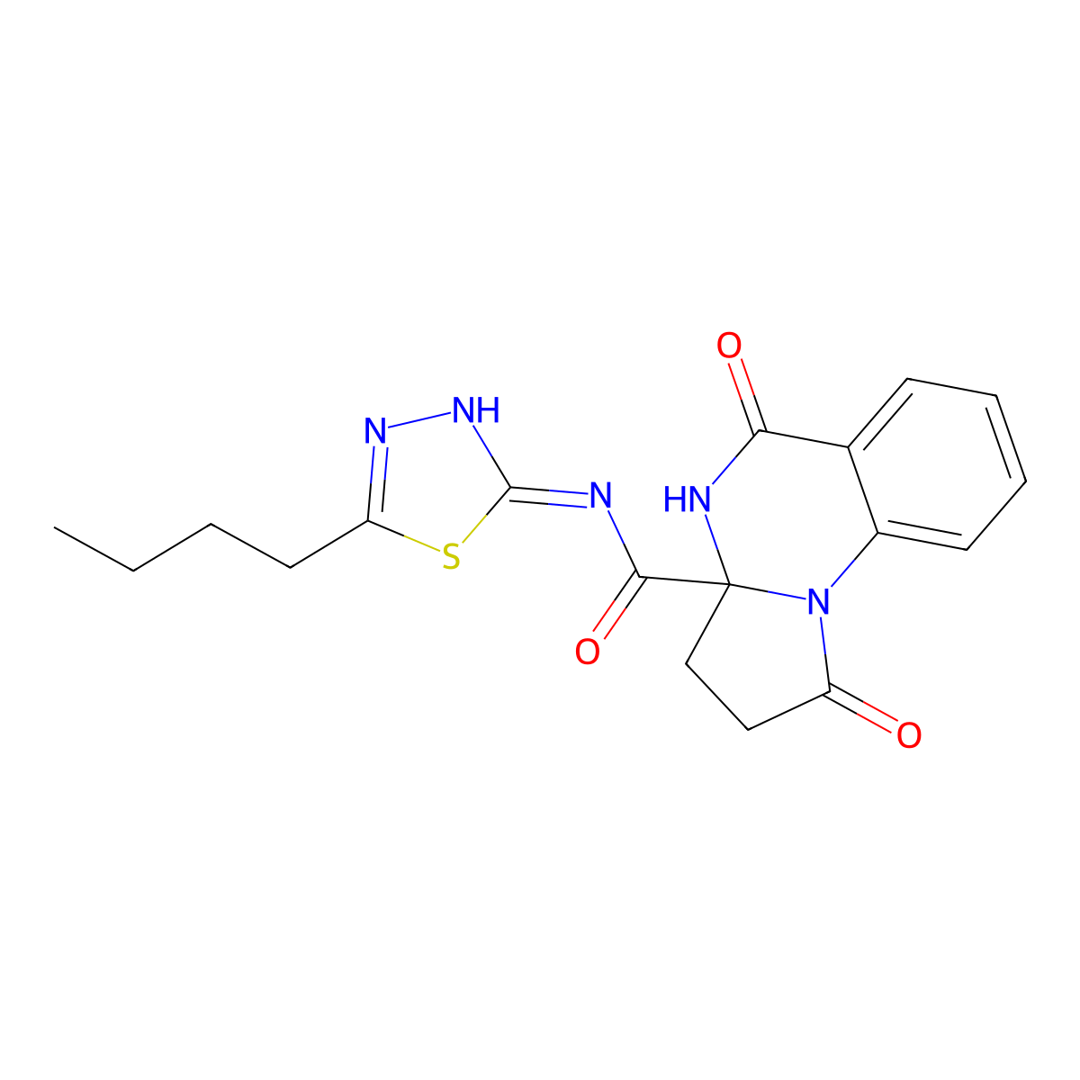 N-[(2Z)-5-butyl-1,3,4-thiadiazol-2(3H)-ylidene]-1,5-dioxo-2,3,4,5-tetrahydropyrrolo[1,2-a]quinazoline-3a(1H)-carboxamide molecular structure, CAS 1236262-06-8