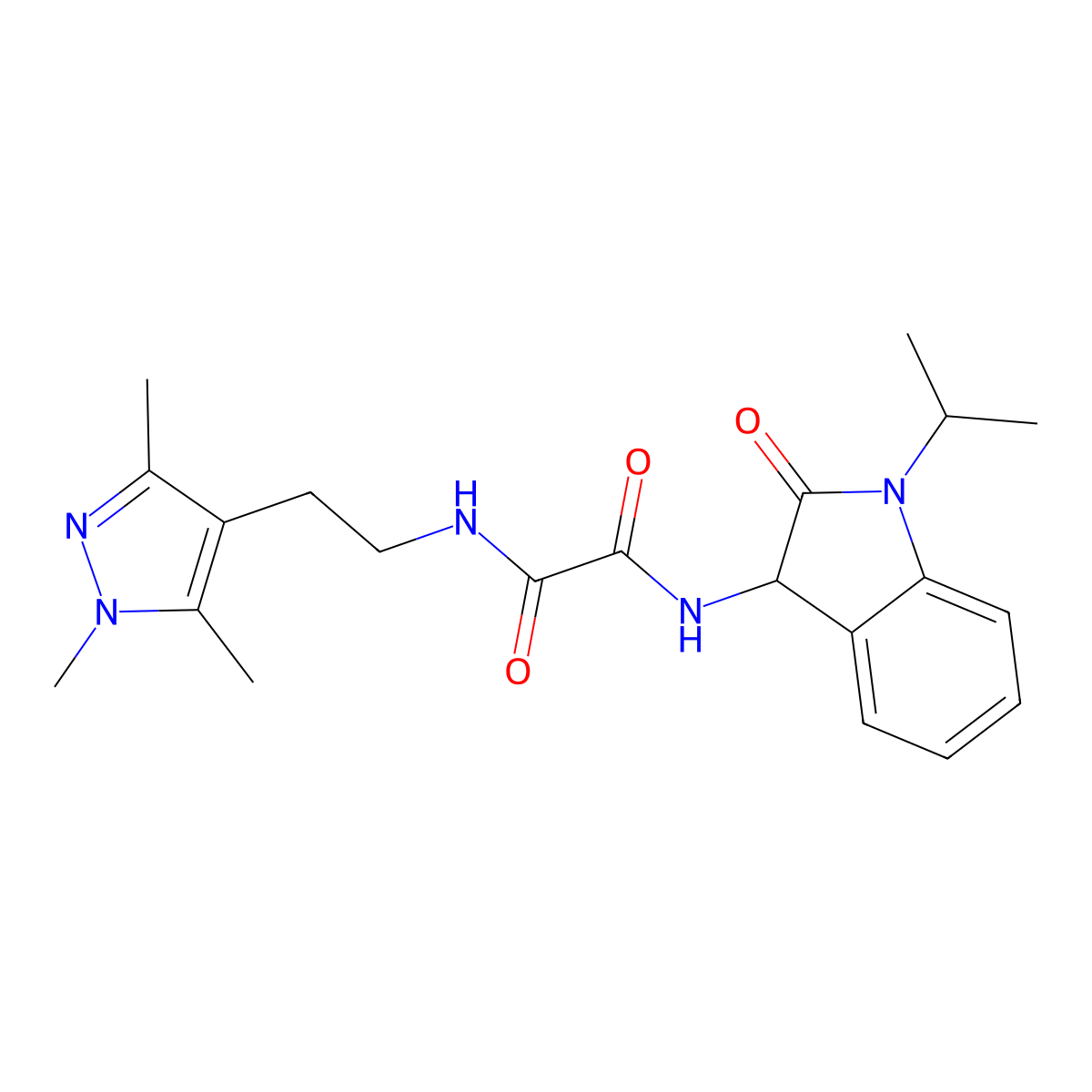 N1-(1-isopropyl-2-oxoindolin-3-yl)-N2-(2-(1,3,5-trimethyl-1H-pyrazol-4-yl)ethyl)oxalamide molecular structure, CAS 1236262-18-2