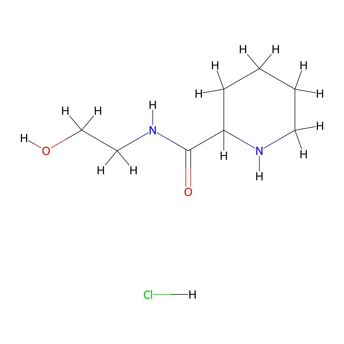 N-(2-Hydroxyethyl)-2-piperidinecarboxamide hydrochloride molecular structure, CAS 1236262-38-6