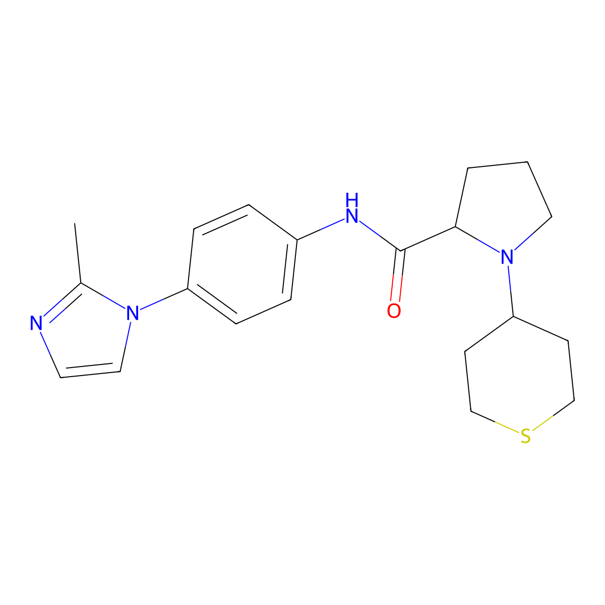N-[4-(2-methyl-1H-imidazol-1-yl)phenyl]-1-(tetrahydro-2H-thiopyran-4-yl)prolinamide molecular structure, CAS 1236262-49-9