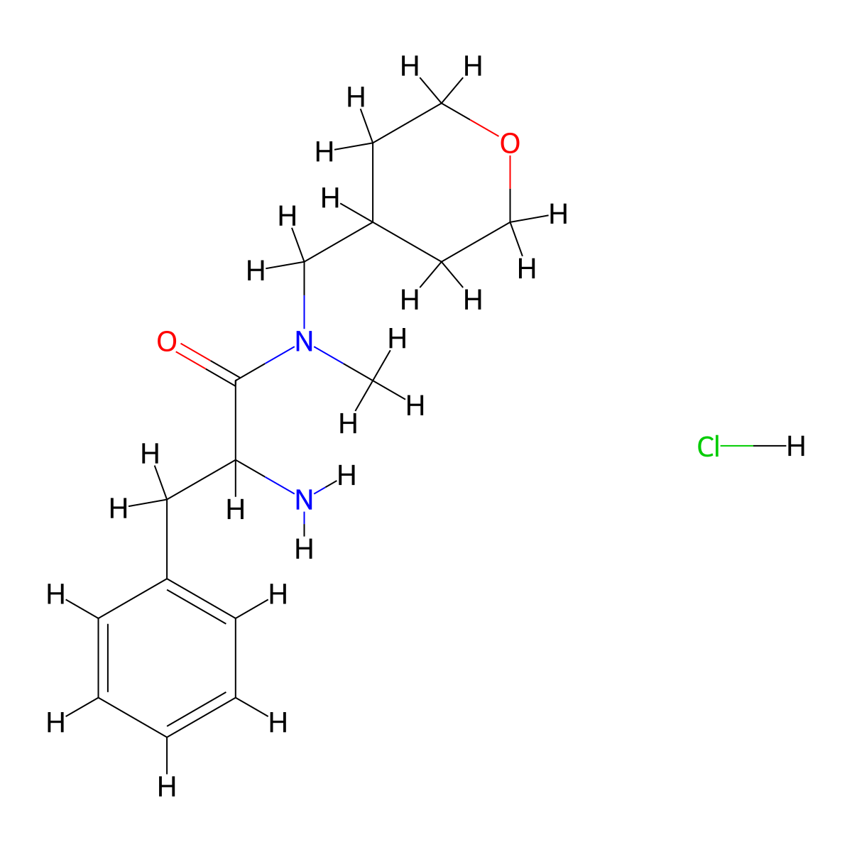 2-Amino-N-methyl-3-phenyl-N-(tetrahydro-2H-pyran-4-ylmethyl)propanamide hydrochloride molecular structure, CAS 1236262-89-7
