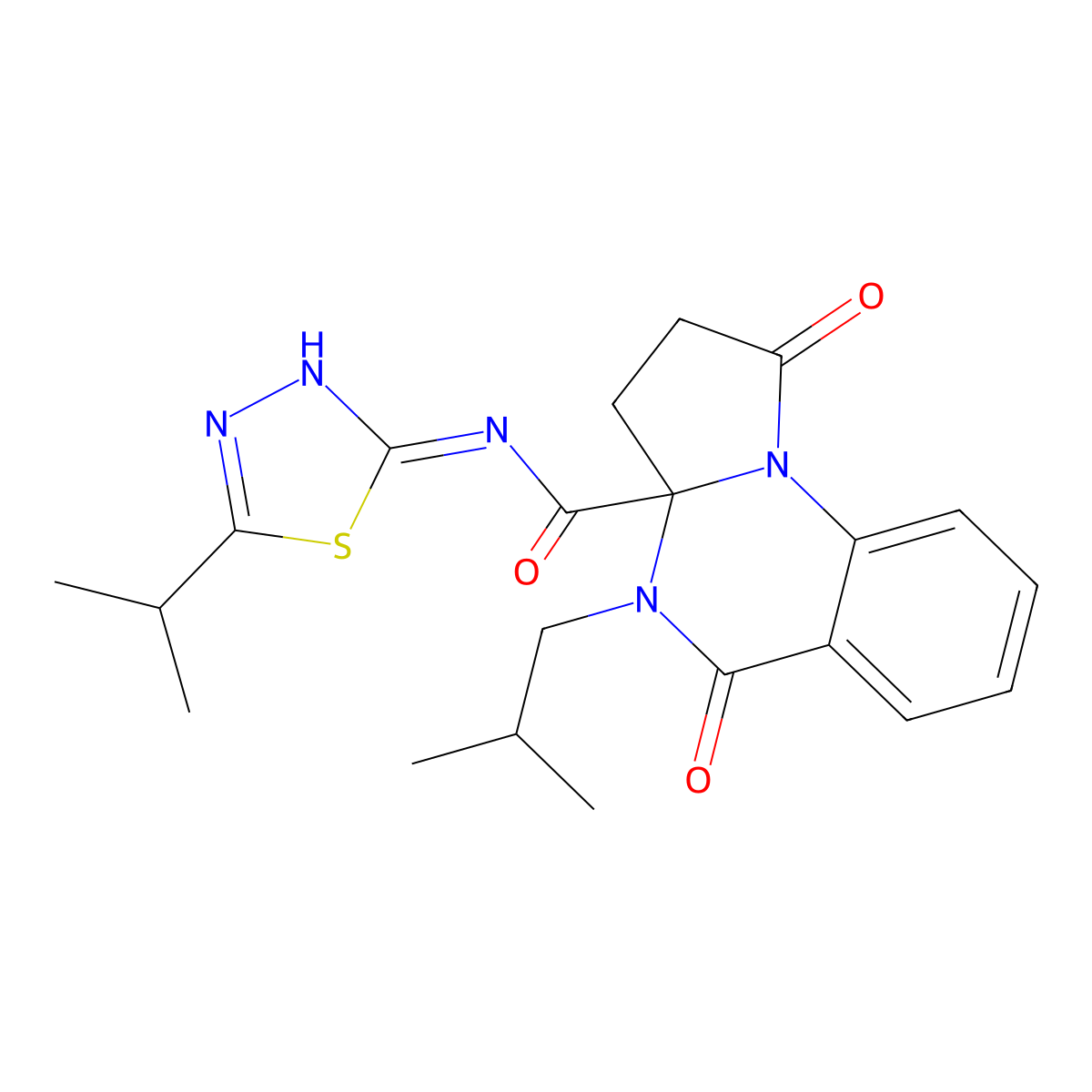 4-(2-methylpropyl)-1,5-dioxo-N-[(2Z)-5-(propan-2-yl)-1,3,4-thiadiazol-2(3H)-ylidene]-2,3,4,5-tetrahydropyrrolo[1,2-a]quinazoline-3a(1H)-carboxamide molecular structure, CAS 1236262-97-7
