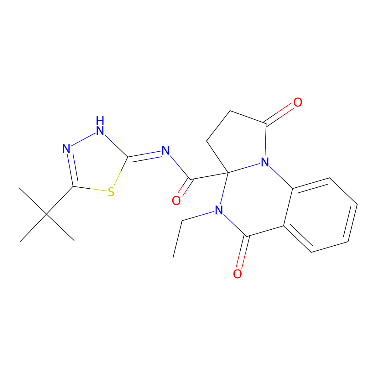 N-[(2Z)-5-tert-butyl-1,3,4-thiadiazol-2(3H)-ylidene]-4-ethyl-1,5-dioxo-2,3,4,5-tetrahydropyrrolo[1,2-a]quinazoline-3a(1H)-carboxamide molecular structure, CAS 1236263-73-2