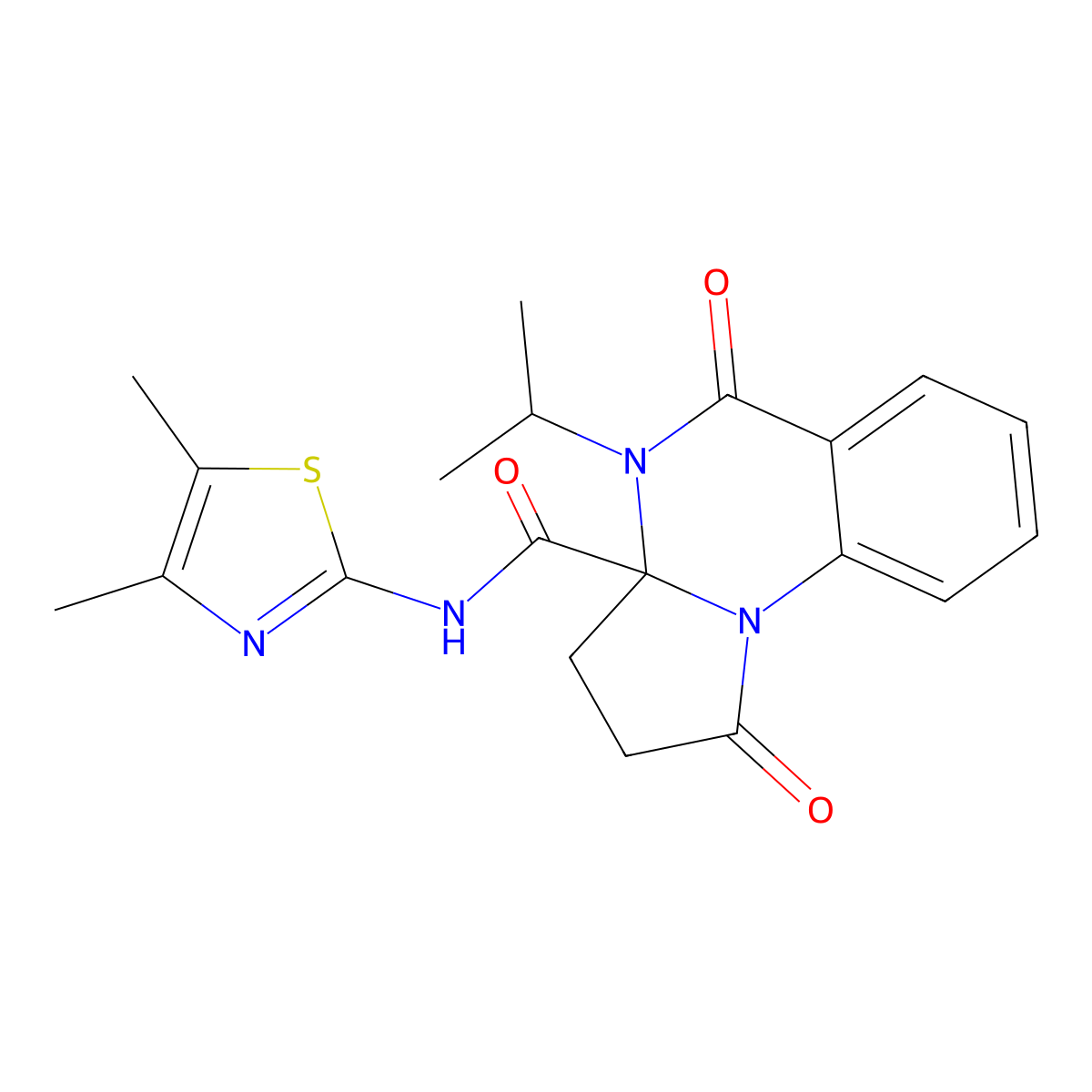 N-(4,5-dimethyl-1,3-thiazol-2-yl)-4-isopropyl-1,5-dioxo-2,3,4,5-tetrahydropyrrolo[1,2-a]quinazoline-3a(1H)-carboxamide molecular structure, CAS 1236263-75-4