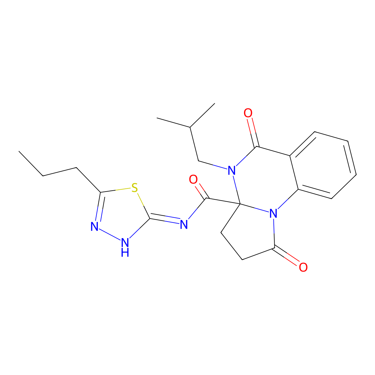 4-(2-methylpropyl)-1,5-dioxo-N-[(2Z)-5-propyl-1,3,4-thiadiazol-2(3H)-ylidene]-2,3,4,5-tetrahydropyrrolo[1,2-a]quinazoline-3a(1H)-carboxamide molecular structure, CAS 1236264-01-9